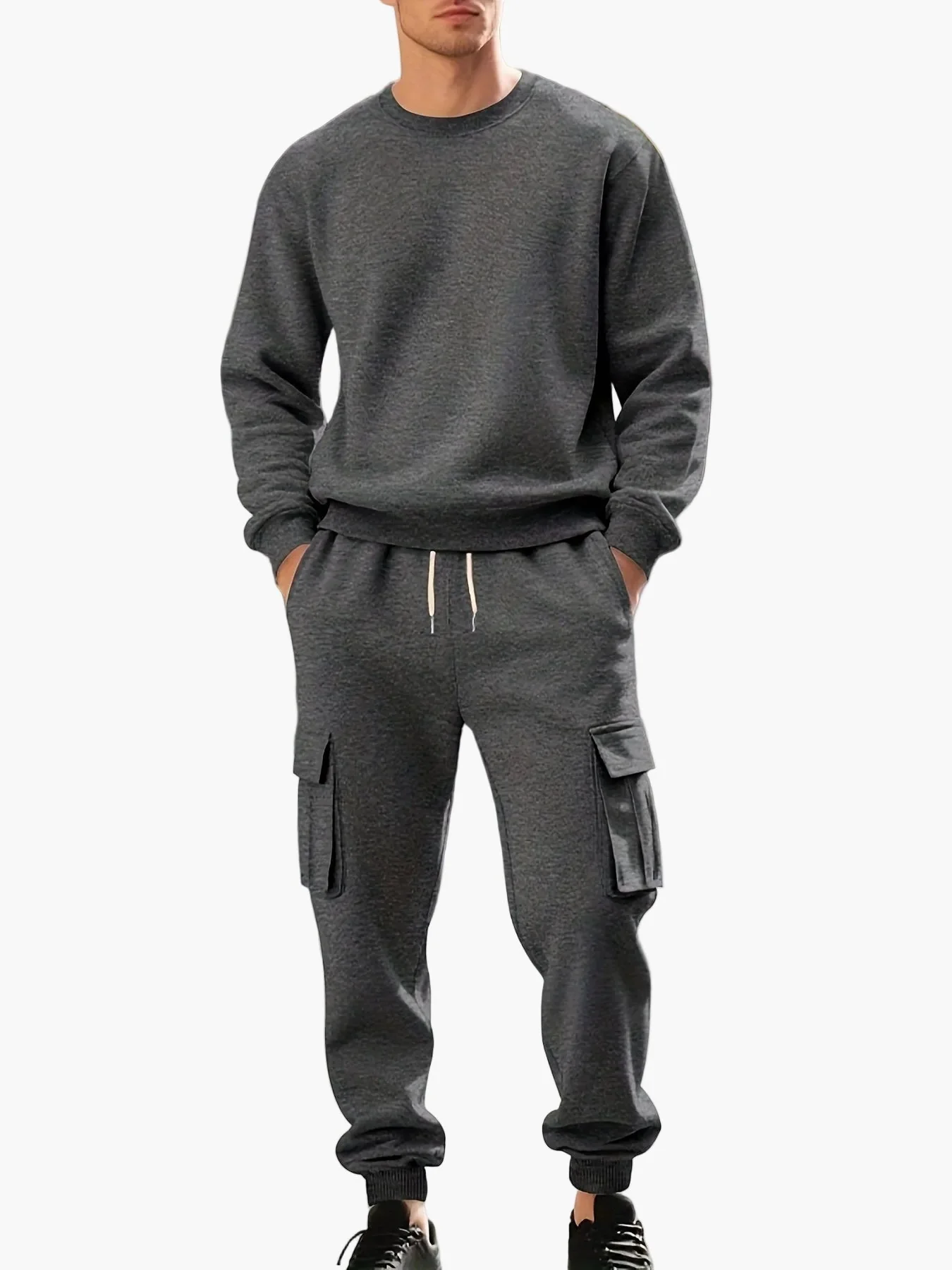 Herren Freizeit-Sportanzug Set mit Sweatshirt und Cargo-Jogginghose – Urbaner Zweiteiler für Alltag und Sport - Image 5