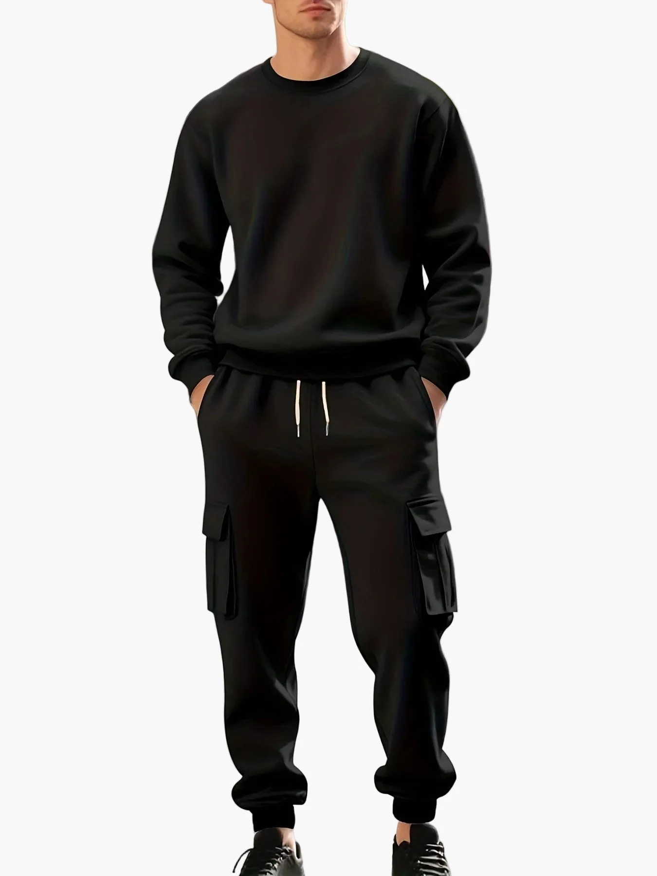 Herren Freizeit-Sportanzug Set mit Sweatshirt und Cargo-Jogginghose – Urbaner Zweiteiler für Alltag und Sport - Image 6