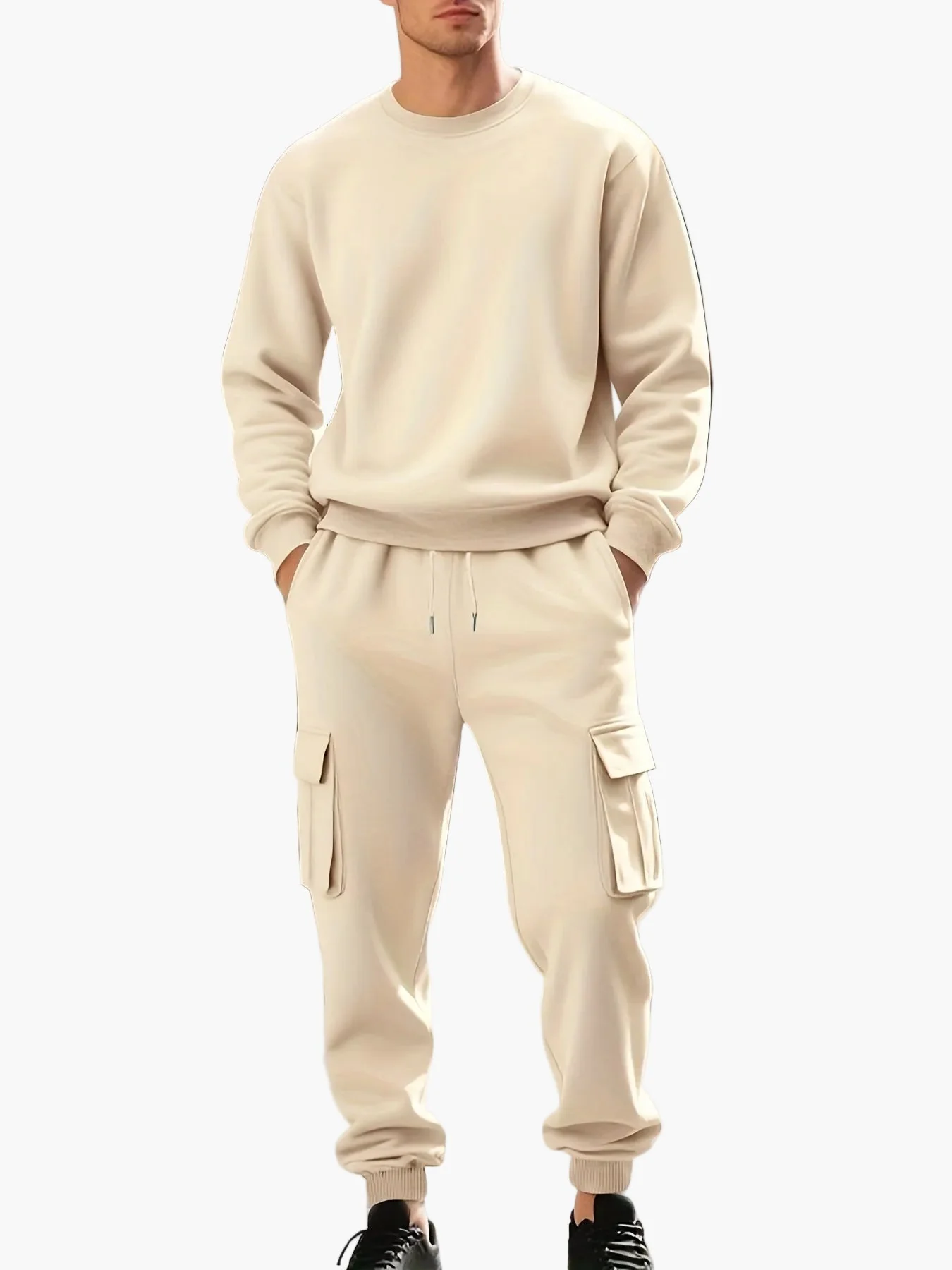 Herren Freizeit-Sportanzug Set mit Sweatshirt und Cargo-Jogginghose – Urbaner Zweiteiler für Alltag und Sport - Image 7