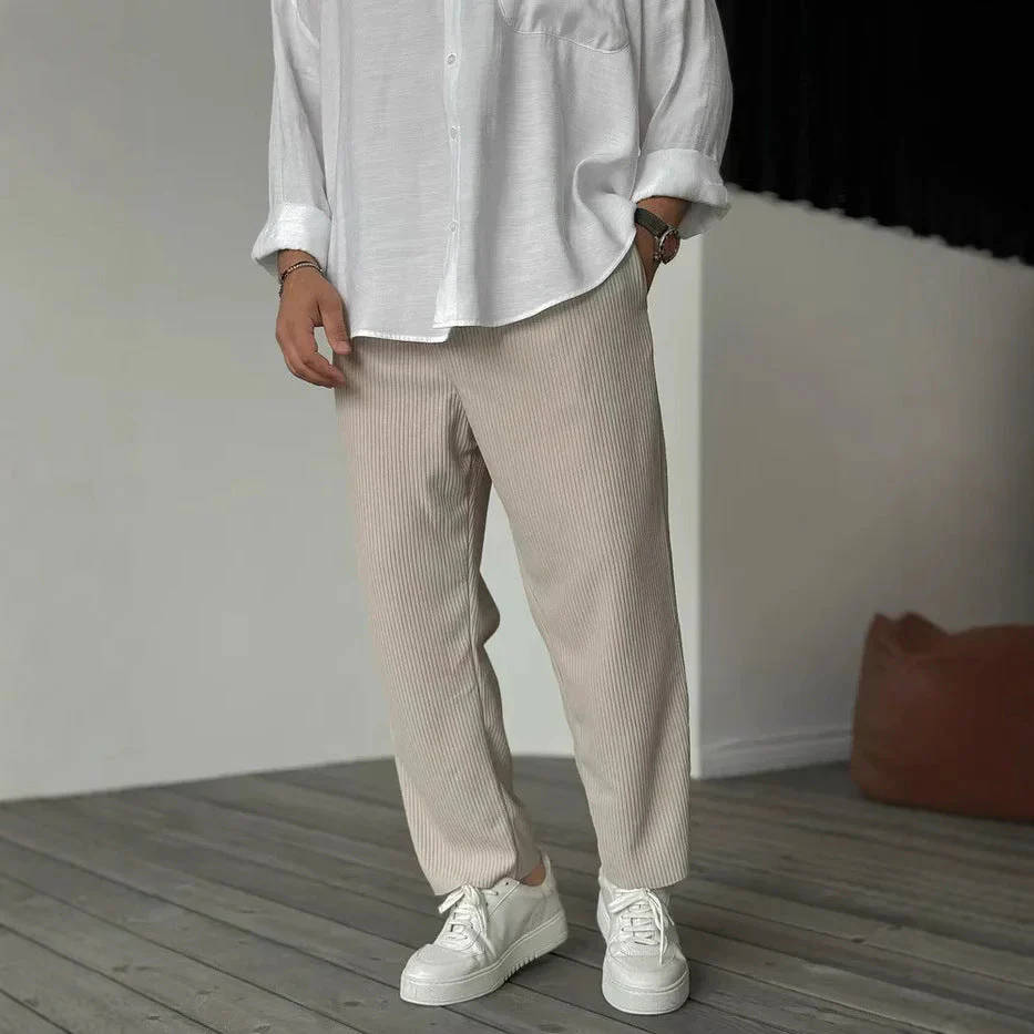 Herren Freizeit Streifen Cropped Hose – Moderner Hong Kong Style für Sommer & Alltag - Image 3