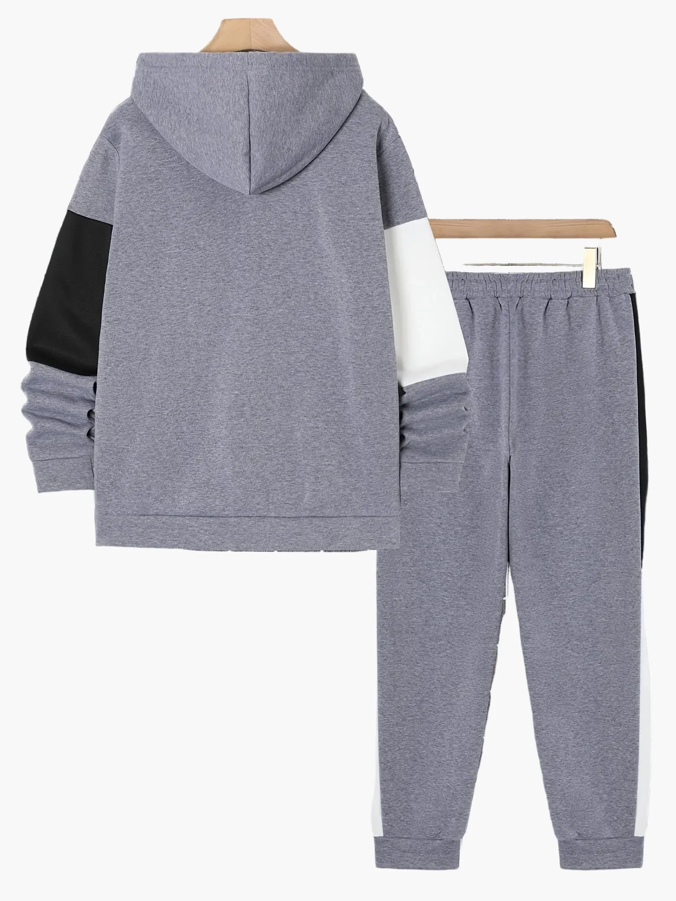 Herren Freizeit Trainingsanzug mit Kapuze – Sportlicher Patchwork-Look für Alltag und Fitness - Image 10
