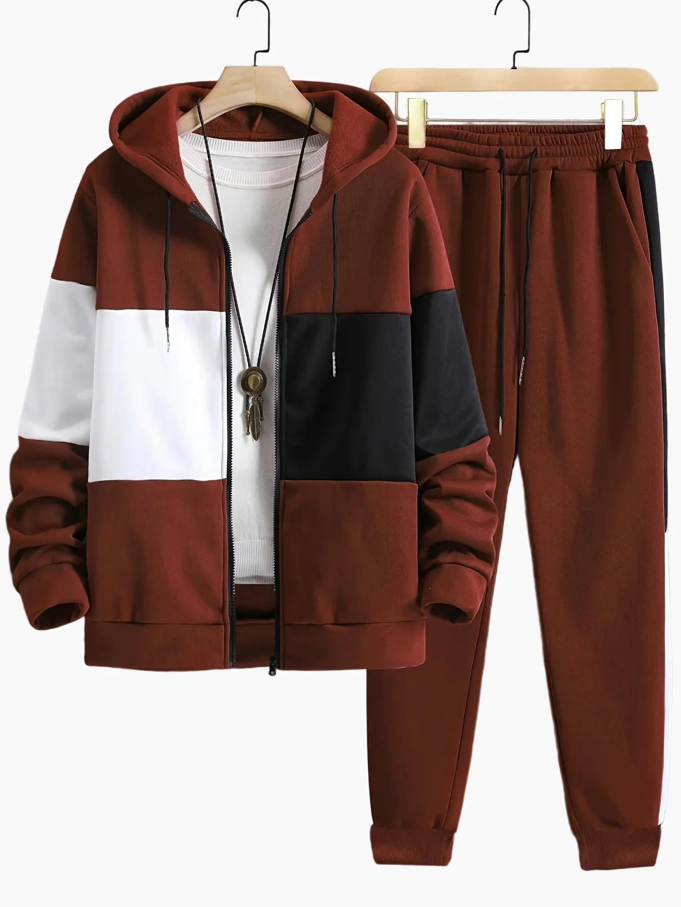 Herren Freizeit Trainingsanzug mit Kapuze – Sportlicher Patchwork-Look für Alltag und Fitness - Image 4