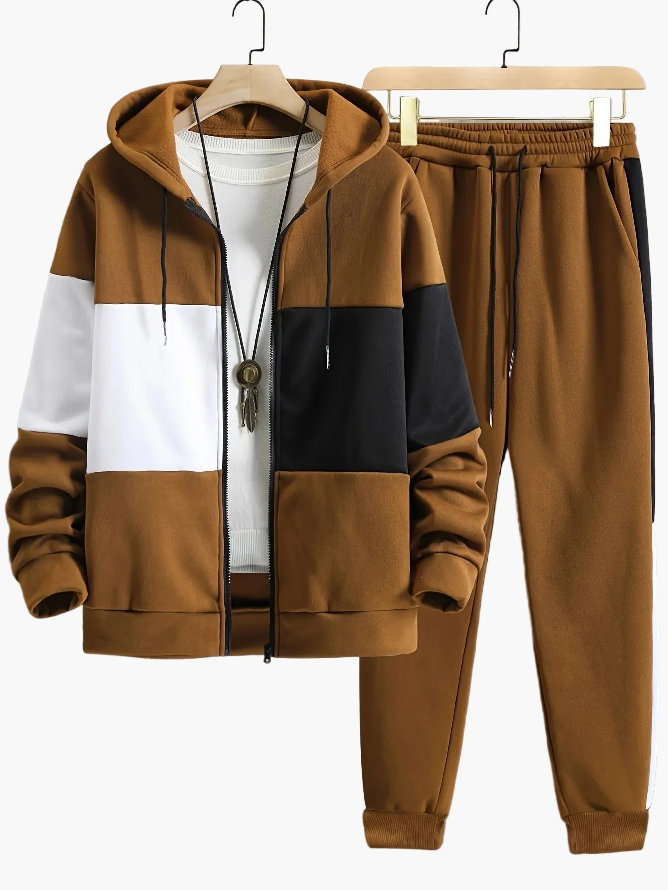 Herren Freizeit Trainingsanzug mit Kapuze – Sportlicher Patchwork-Look für Alltag und Fitness - Image 7