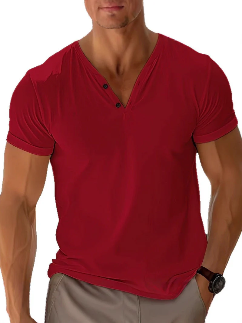 Herren Freizeit V-Ausschnitt Kurzarm Shirt mit Knopfleiste – Modernes Basic für Alltag & Freizeit - Image 9