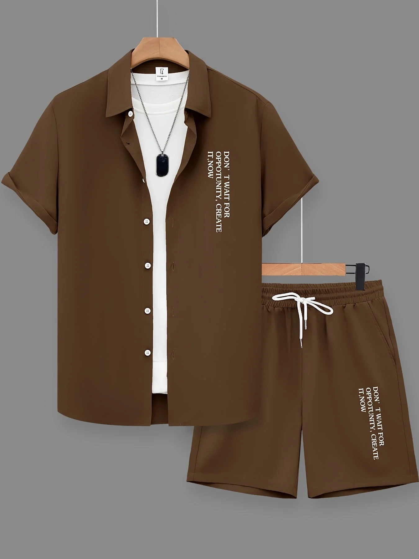 Herren Freizeit Zweiteiler Set mit Motivationsspruch – Kurzarm Hemd und Shorts, Modernes Sommer Outfit - Image 2