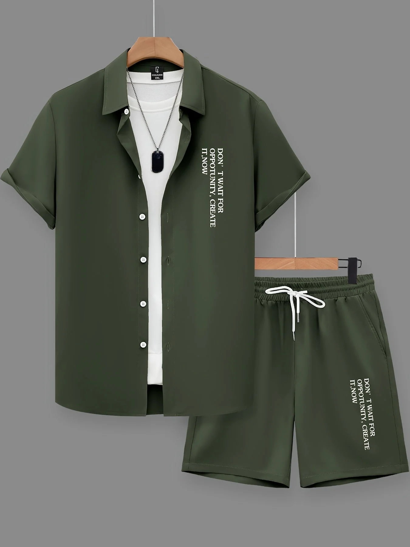Herren Freizeit Zweiteiler Set mit Motivationsspruch – Kurzarm Hemd und Shorts, Modernes Sommer Outfit - Image 3