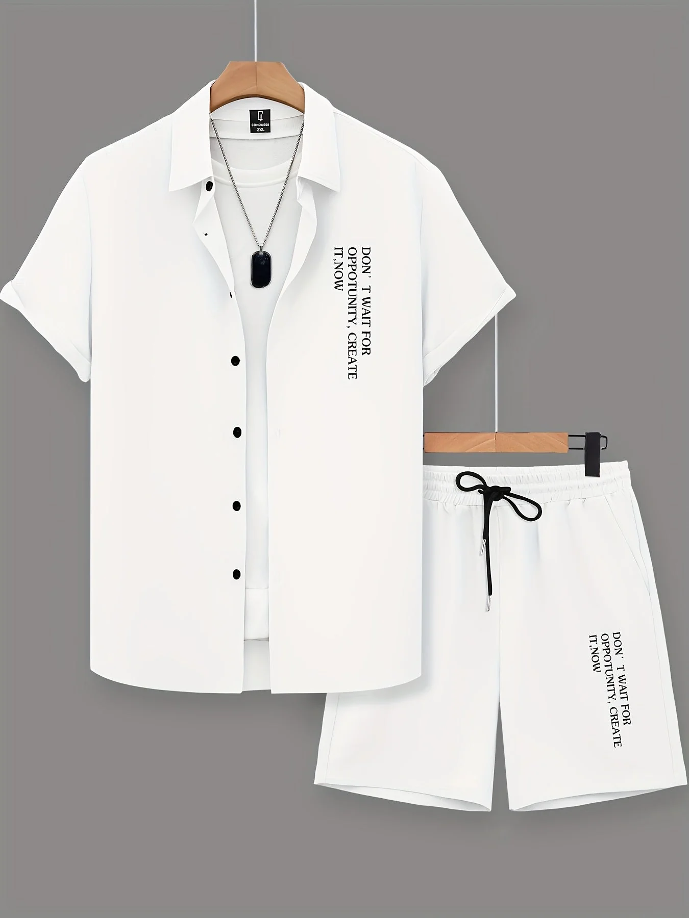 Herren Freizeit Zweiteiler Set mit Motivationsspruch – Kurzarm Hemd und Shorts, Modernes Sommer Outfit - Image 4