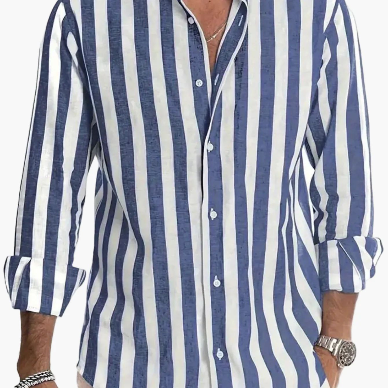 Herren Freizeithemd mit breiten Streifen und modernem Schnitt – Perfekt für Alltag und Urlaub - Image 11