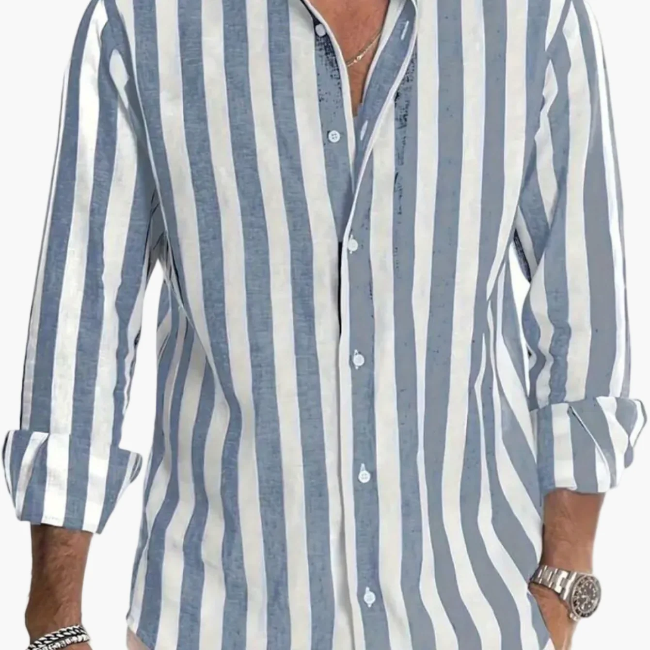 Herren Freizeithemd mit breiten Streifen und modernem Schnitt – Perfekt für Alltag und Urlaub - Image 12