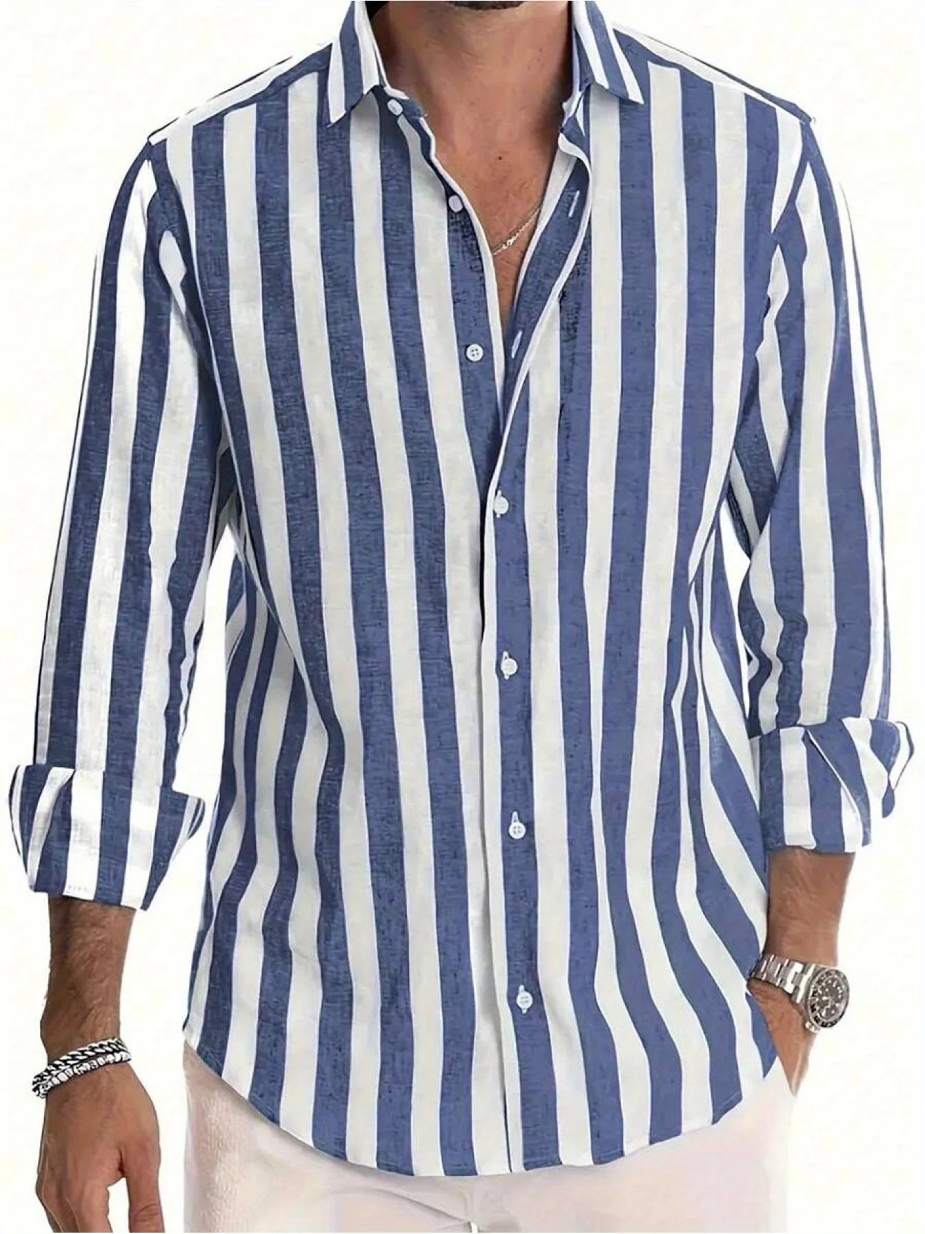 Herren Freizeithemd mit breiten Streifen und modernem Schnitt – Perfekt für Alltag und Urlaub - Image 2