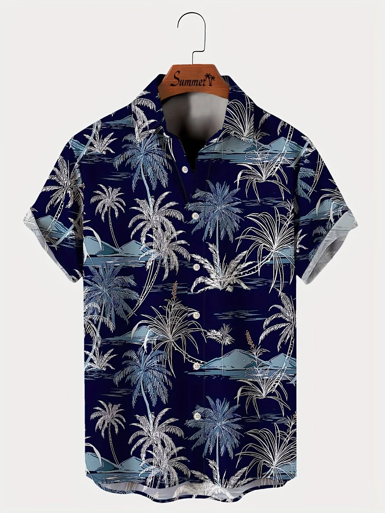 Herren Freizeithemd mit tropischem Palmenmuster – Kurzarm, Sommer, Strand, Button-Down - Image 4