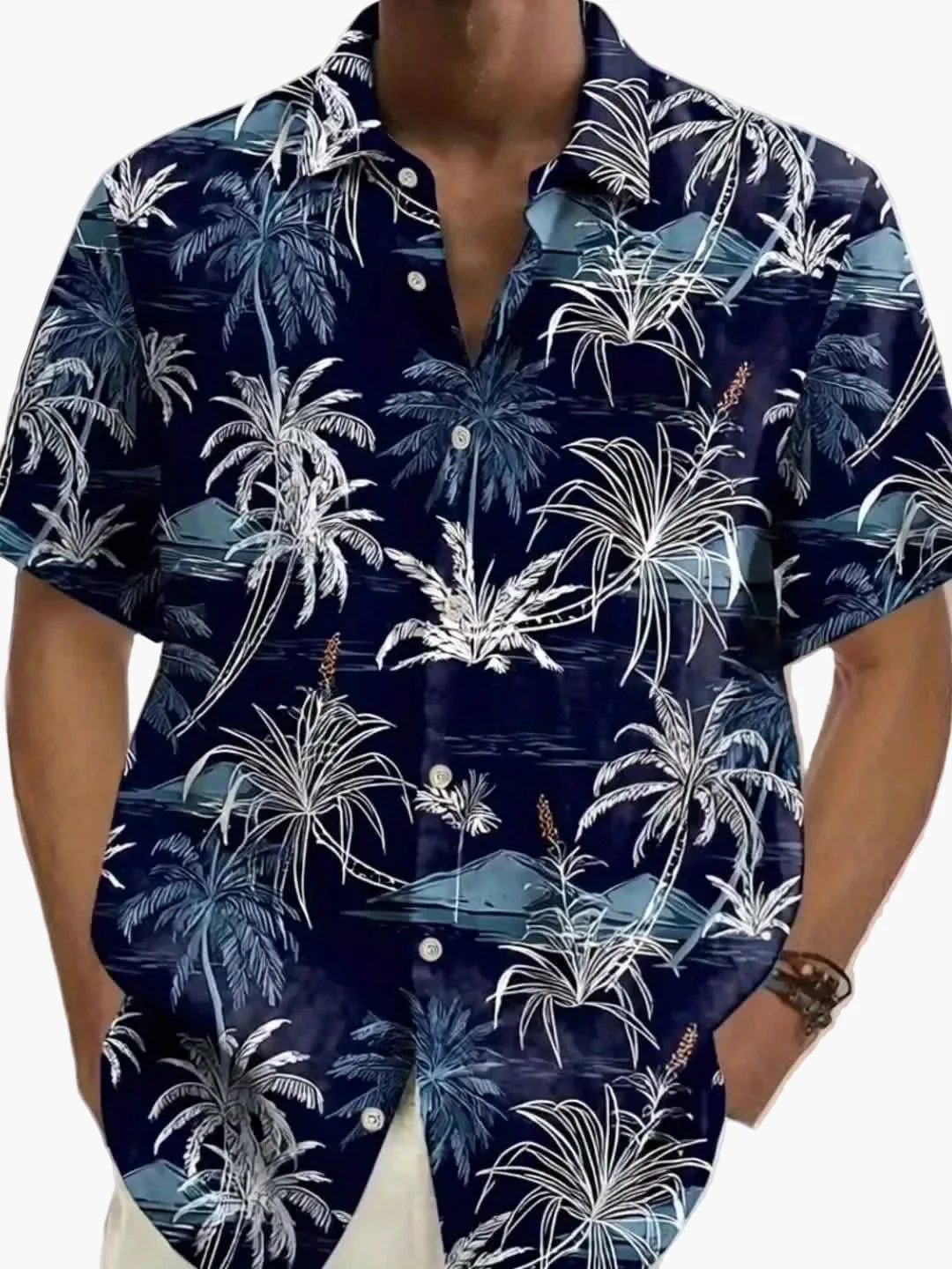 Herren Freizeithemd mit tropischem Palmenmuster – Kurzarm, Sommer, Strand, Button-Down - Image 8