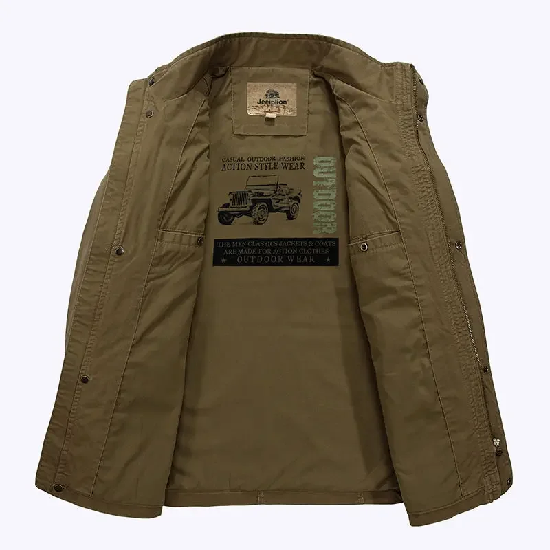 Herren Freizeitjacke mit Stehkragen und Mehrfachtaschen – Lässig, Mittellang, Ideal für Alltag und Outdoor - Image 4