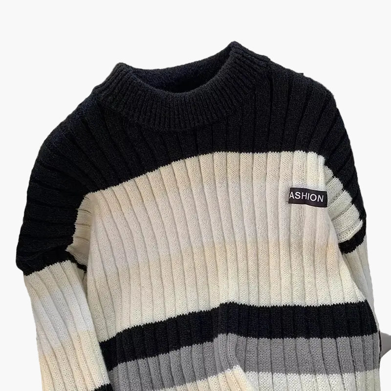 Herren Grobstrick Pullover mit Streifen – Modischer Freizeit-Sweater für Alltag und Winter