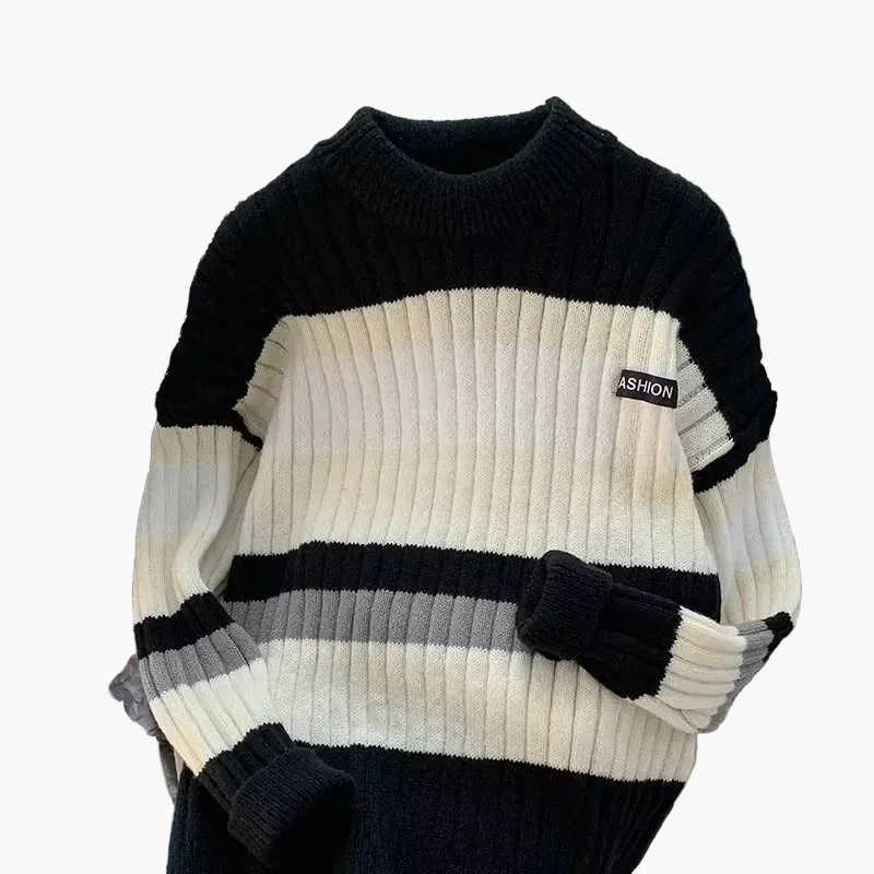 Herren Grobstrick Pullover mit Streifen – Modischer Freizeit-Sweater für Alltag und Winter - Image 3