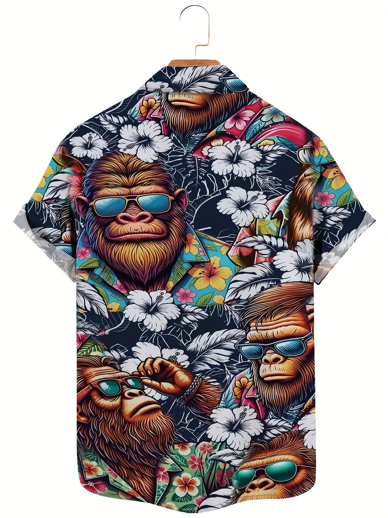 Herren Hawaiihemd mit Affen- und Blumenmuster – Lustiges Sommerhemd, Kurzarm, Freizeit - Image 3