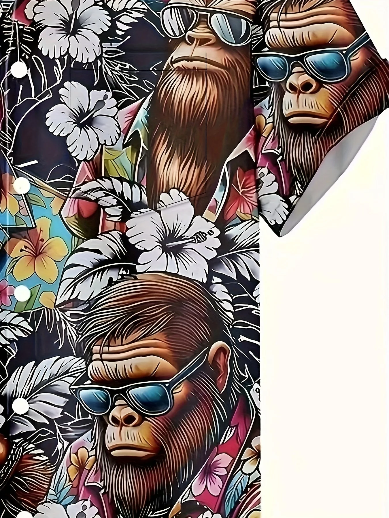 Herren Hawaiihemd mit Affen- und Blumenmuster – Lustiges Sommerhemd, Kurzarm, Freizeit - Image 4