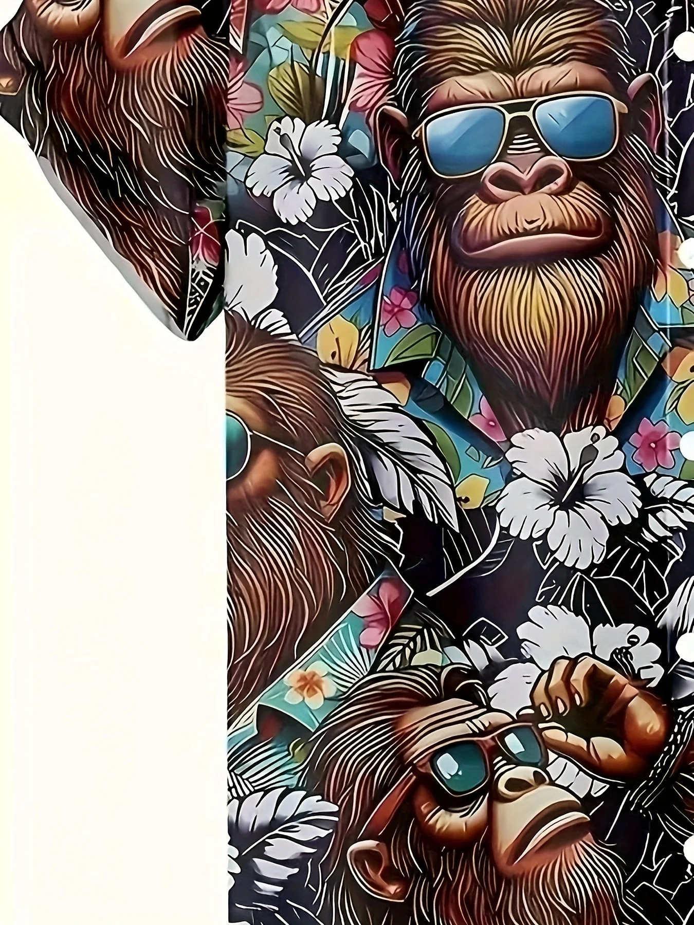 Herren Hawaiihemd mit Affen- und Blumenmuster – Lustiges Sommerhemd, Kurzarm, Freizeit - Image 5