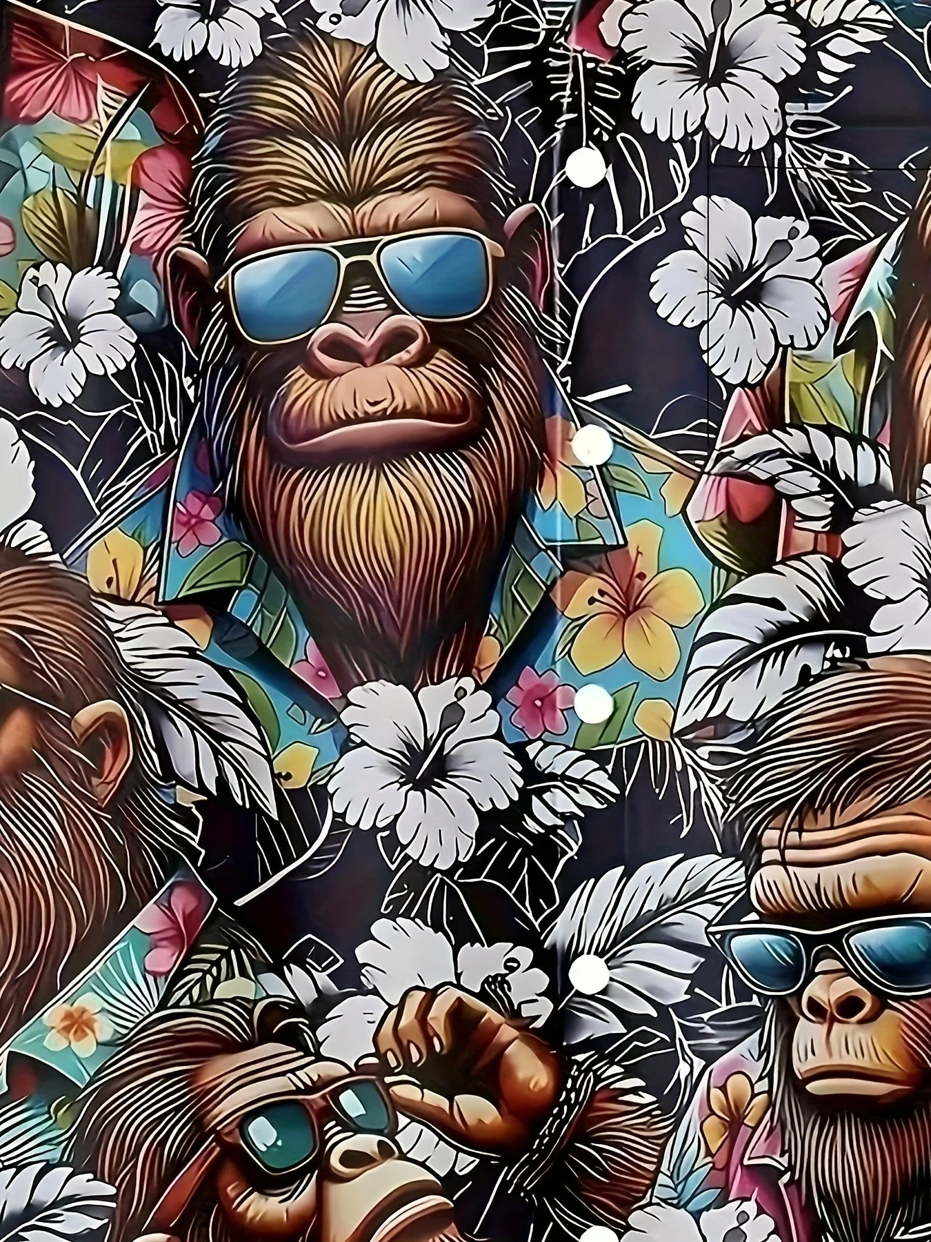 Herren Hawaiihemd mit Affen- und Blumenmuster – Lustiges Sommerhemd, Kurzarm, Freizeit - Image 6