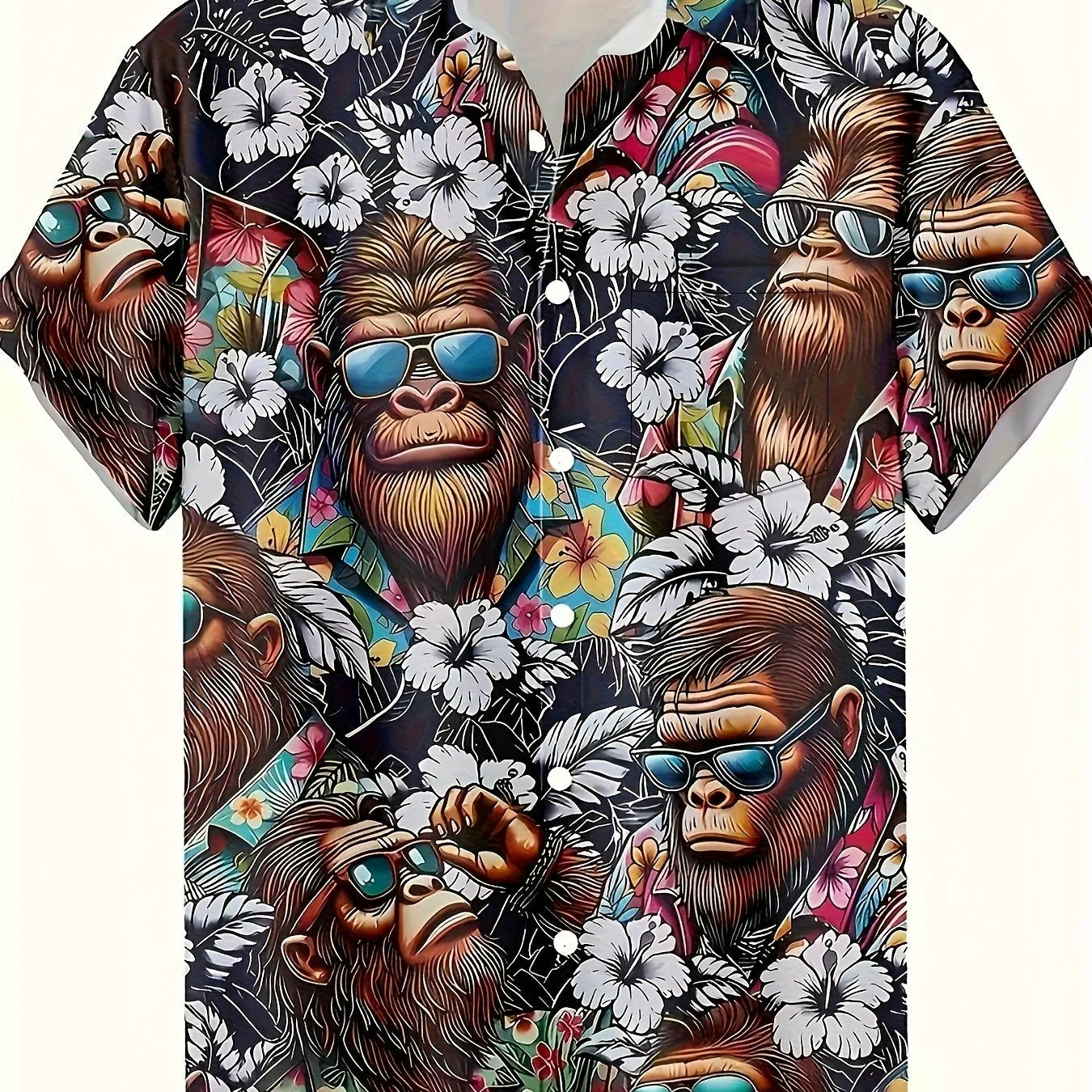 Herren Hawaiihemd mit Affen- und Blumenmuster – Lustiges Sommerhemd, Kurzarm, Freizeit - Image 7