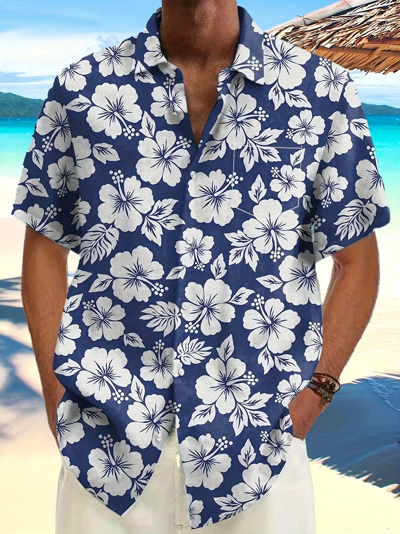Herren Hawaiihemd mit Blumenmuster für Urlaub und Freizeit – Kurzarm, Regular Fit - Image 2