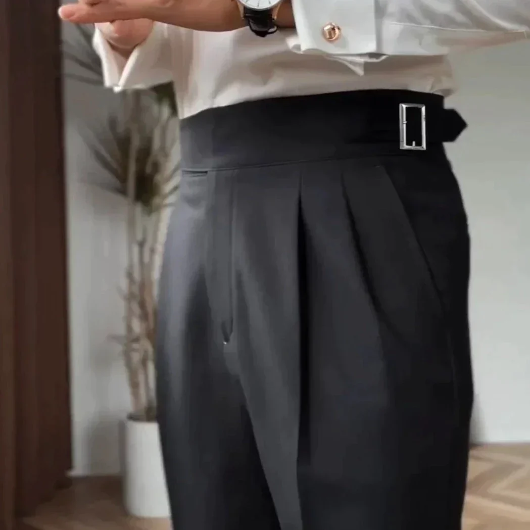 Herren High-Waist Anzughose mit Bundfalte und seitlicher Schnalle – Eleganter Business- und Freizeitstil - Image 6