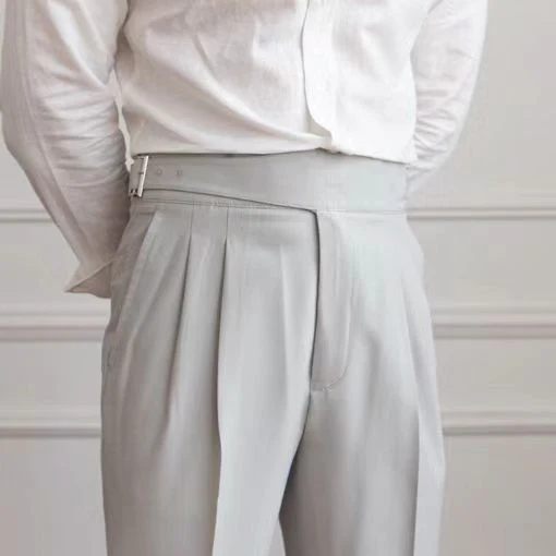 Herren High-Waist Bundfaltenhose – Eleganter Business- und Freizeitstil mit verstellbarem Bund - Image 12