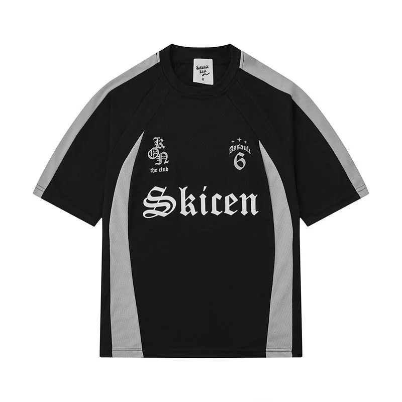 Herren Hip Hop Streetwear T-Shirt mit Letter Print und Kontraststreifen – Urban Style Kurzarmshirt - Image 8