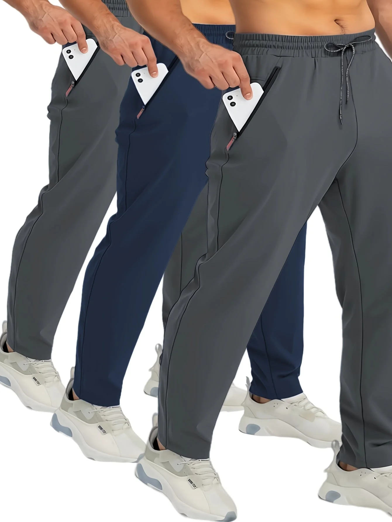 Herren Jogginghosen Set – Bequeme Sport- und Freizeithosen mit Reißverschlusstaschen, 3er Pack - Image 2