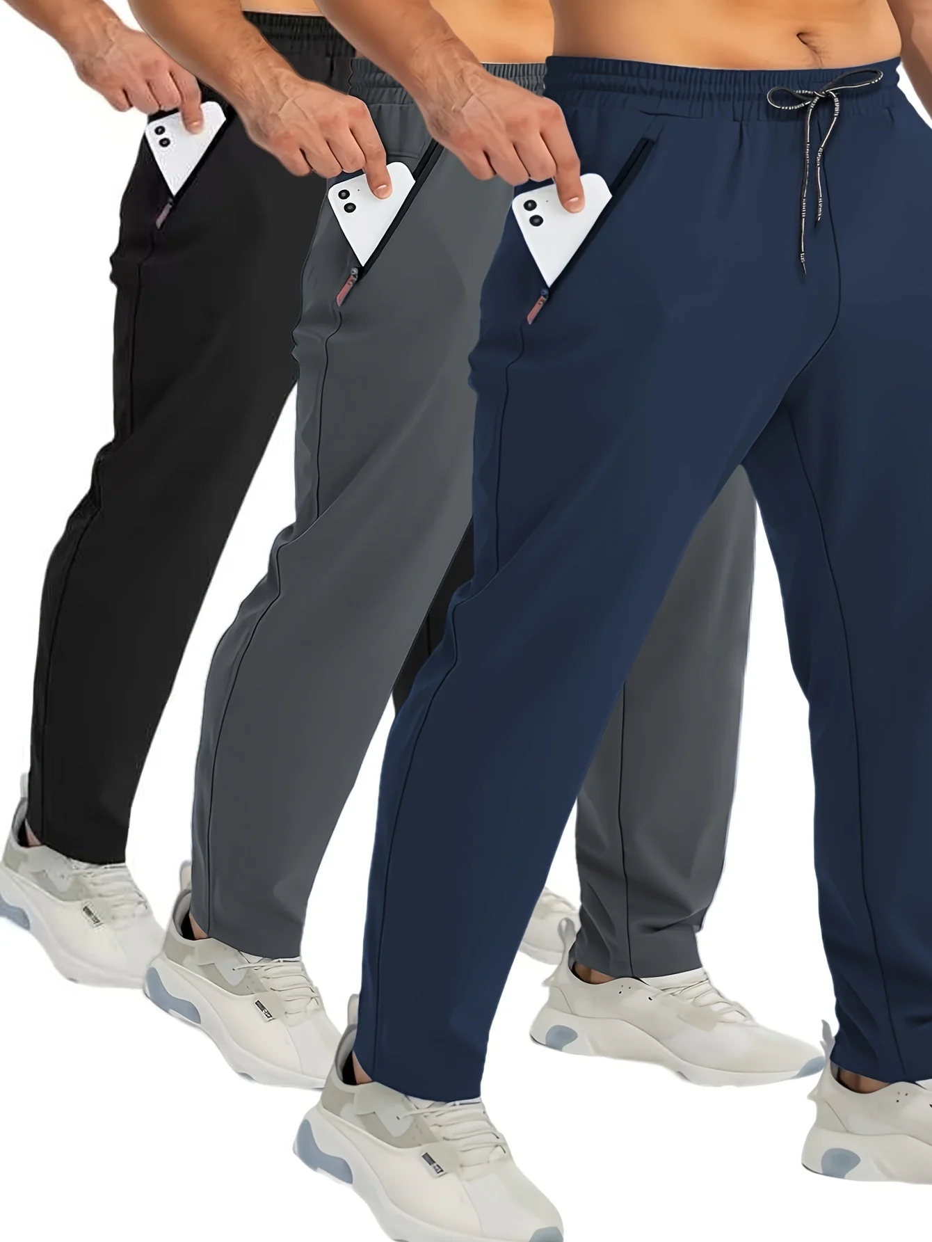 Herren Jogginghosen Set – Bequeme Sport- und Freizeithosen mit Reißverschlusstaschen, 3er Pack - Image 3