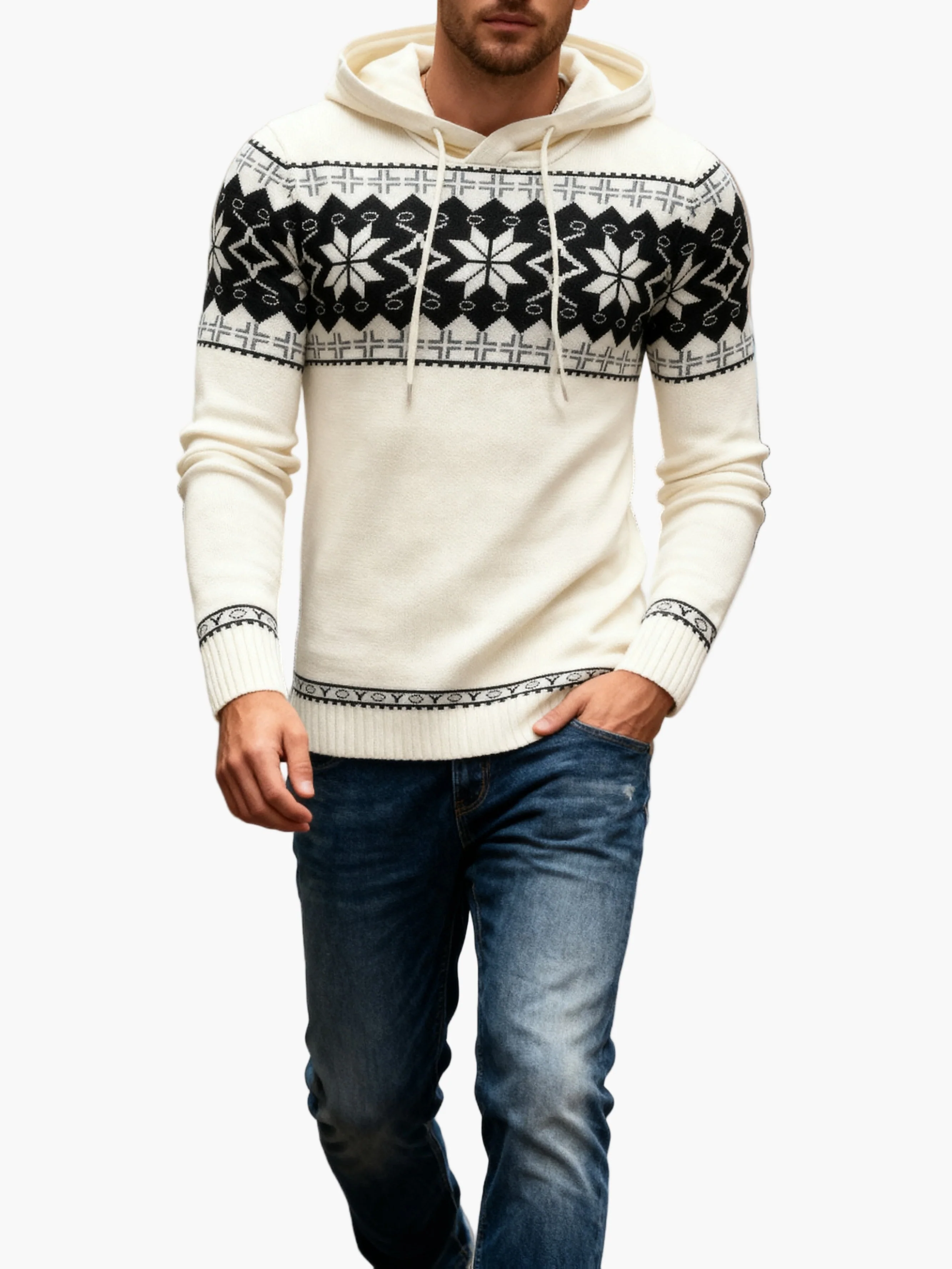 Herren Kapuzenpullover mit skandinavischem Weihnachtsmuster – Freizeit Winter Hoodie - Image 2