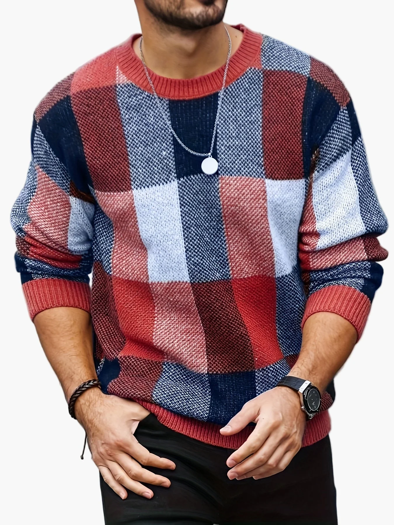 Herren Karierter Strickpullover im Lässigen Stil für Herbst und Winter - Image 3