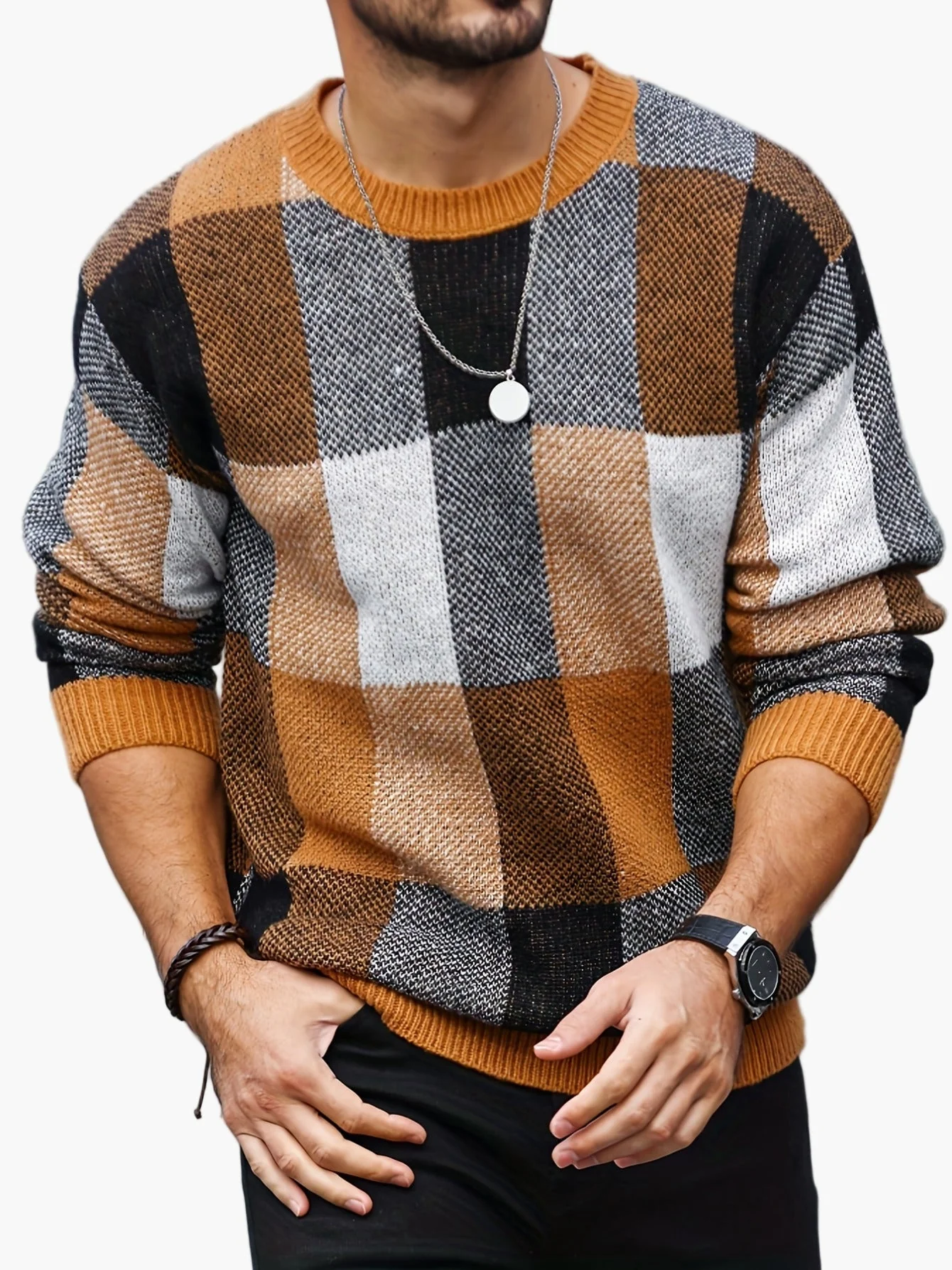 Herren Karierter Strickpullover im Lässigen Stil für Herbst und Winter - Image 4