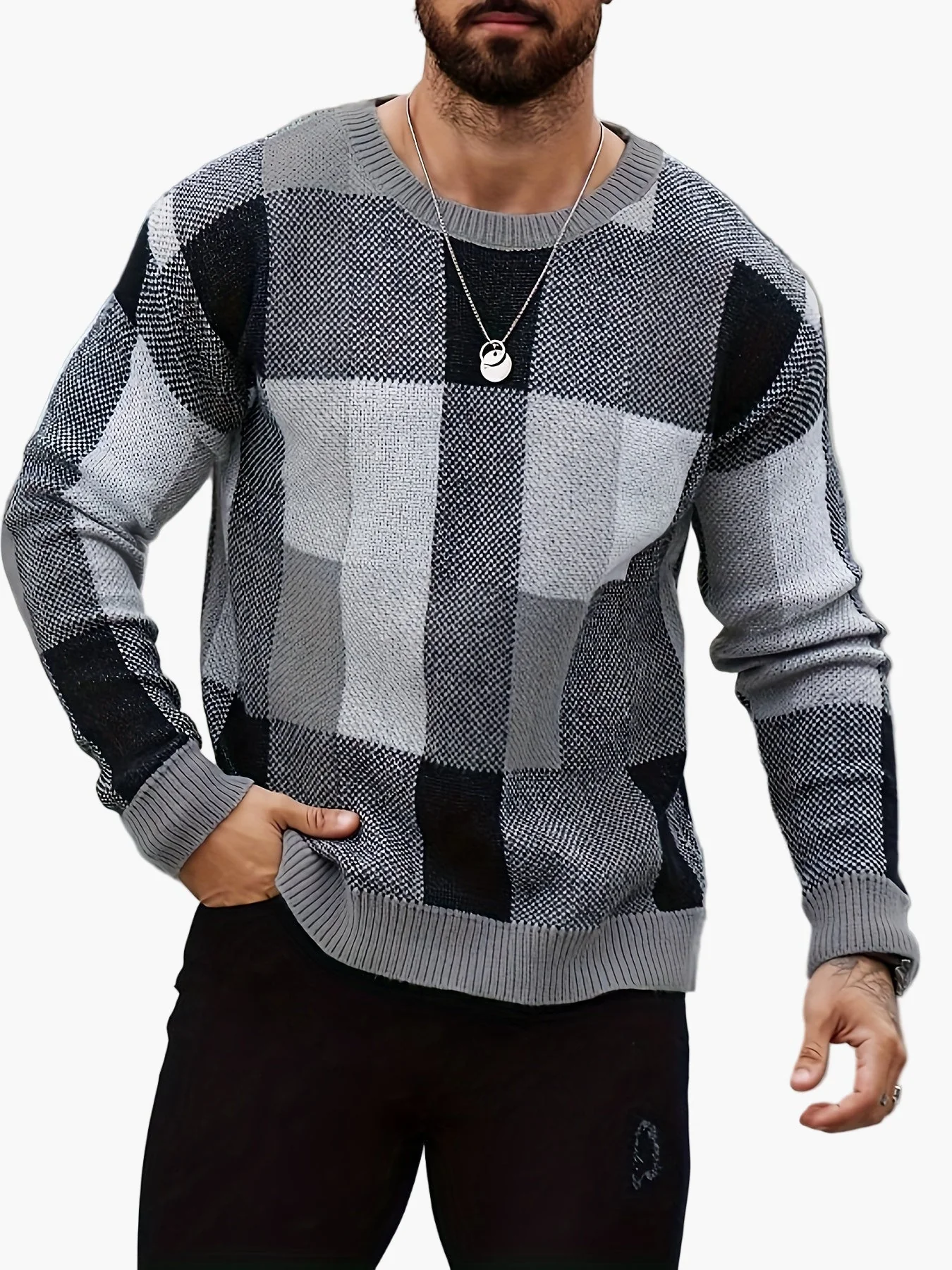 Herren Karierter Strickpullover im Lässigen Stil für Herbst und Winter - Image 5