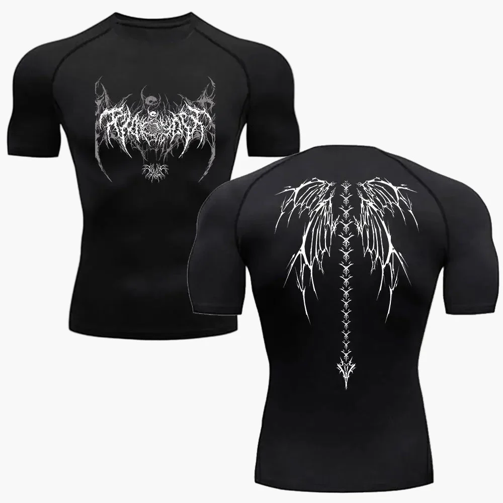 Herren Kompressionsshirt Metal Style – Tribal Skelett Design für Fitness & Freizeit