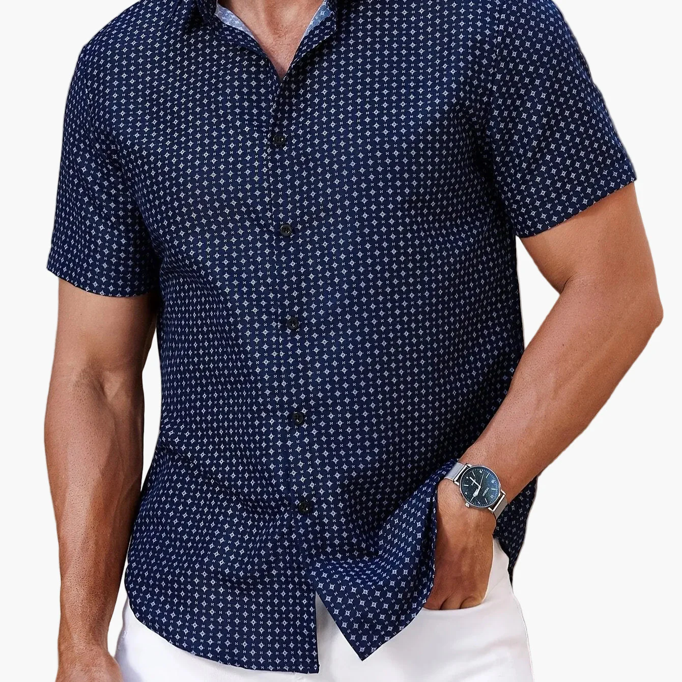 Herren Kurzarm Freizeithemd mit geometrischem Muster – Modernes Sommerhemd für Alltag und Freizeit - Image 9