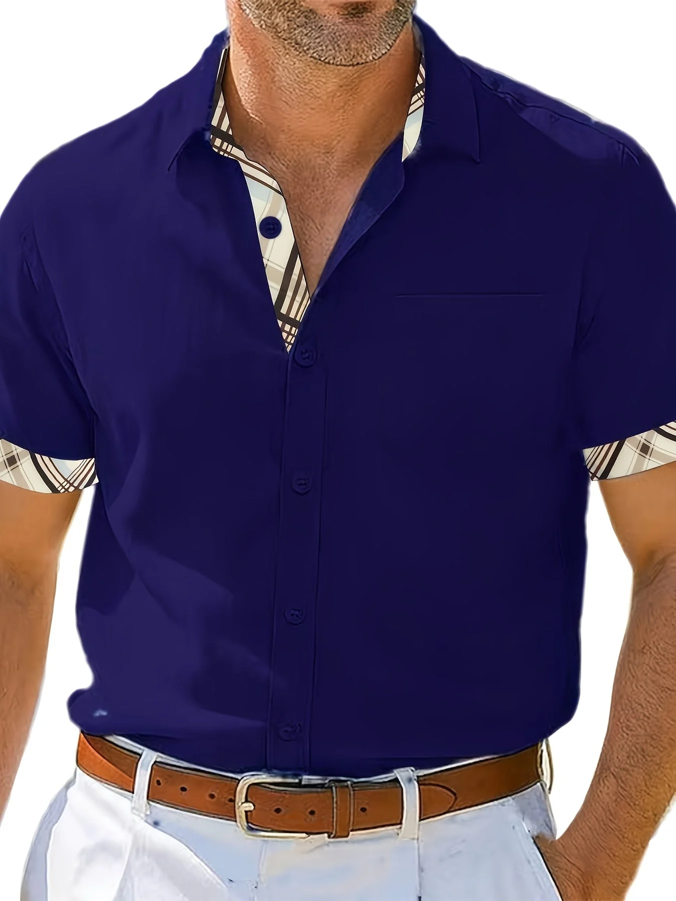 Herren Kurzarm Freizeithemd mit Kontrastelementen – Sommerhemd für Strand und Alltag - Image 6