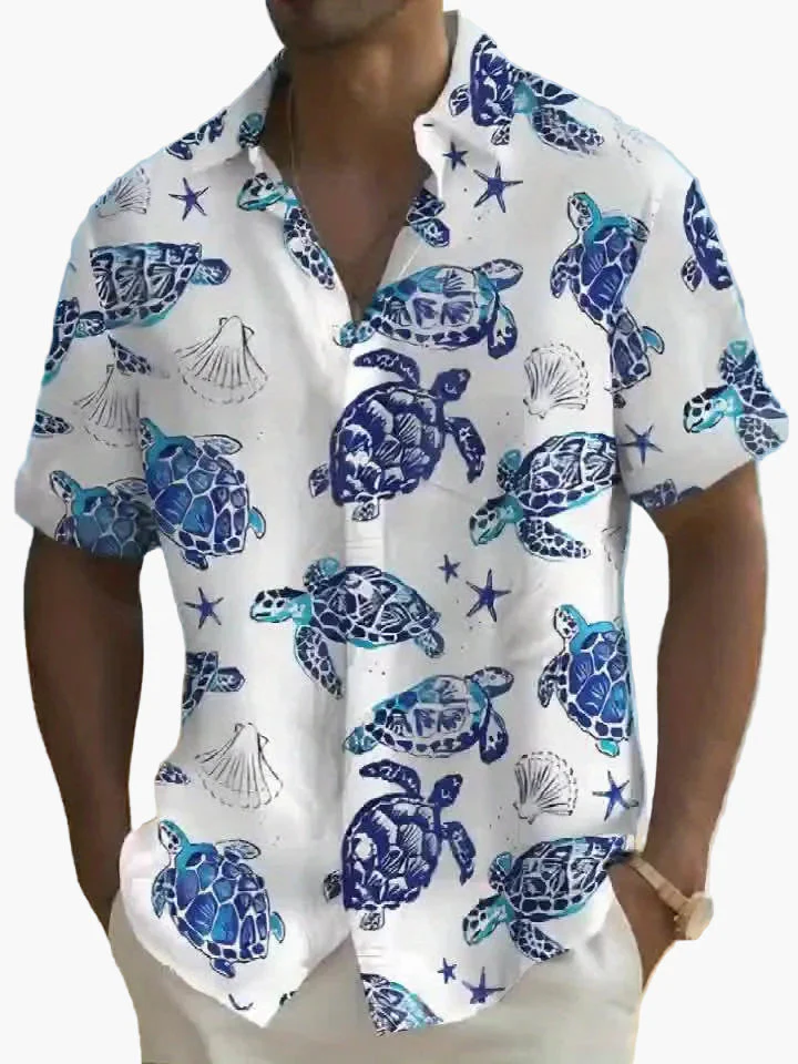 Herren Kurzarm Freizeithemd mit Meeresschildkröten-Print – Perfekt für Urlaub & Sommer - Image 6