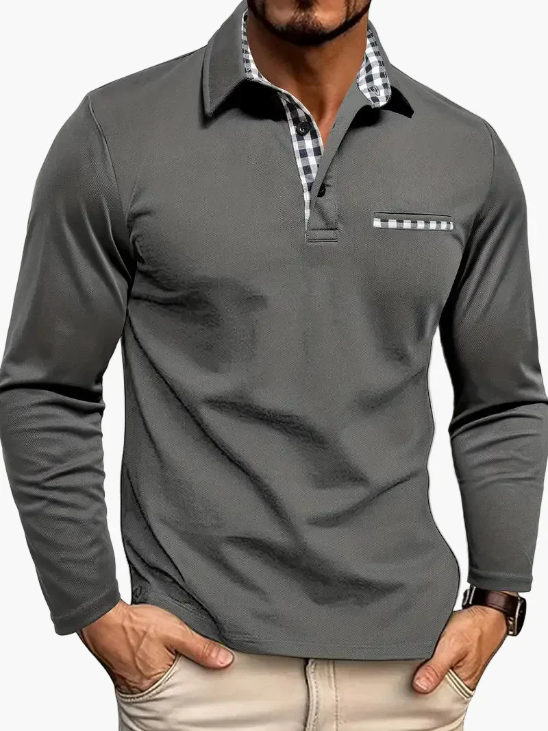 Herren Langarm Poloshirt mit Karodetail – Modernes Business und Freizeit Shirt - Image 2