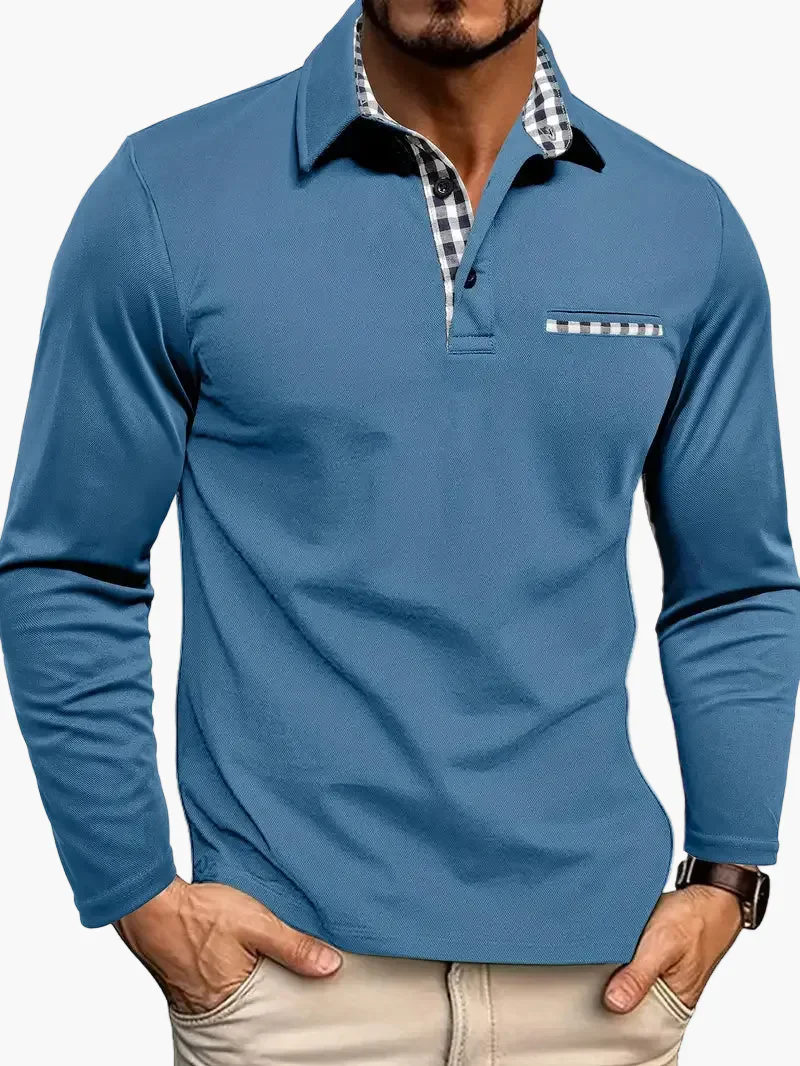 Herren Langarm Poloshirt mit Karodetail – Modernes Business und Freizeit Shirt - Image 4