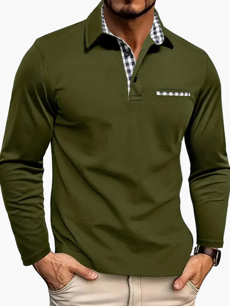 Herren Langarm-Poloshirt mit Karokragen – Smart-Casual Stil für Alltag und Business - Image 3
