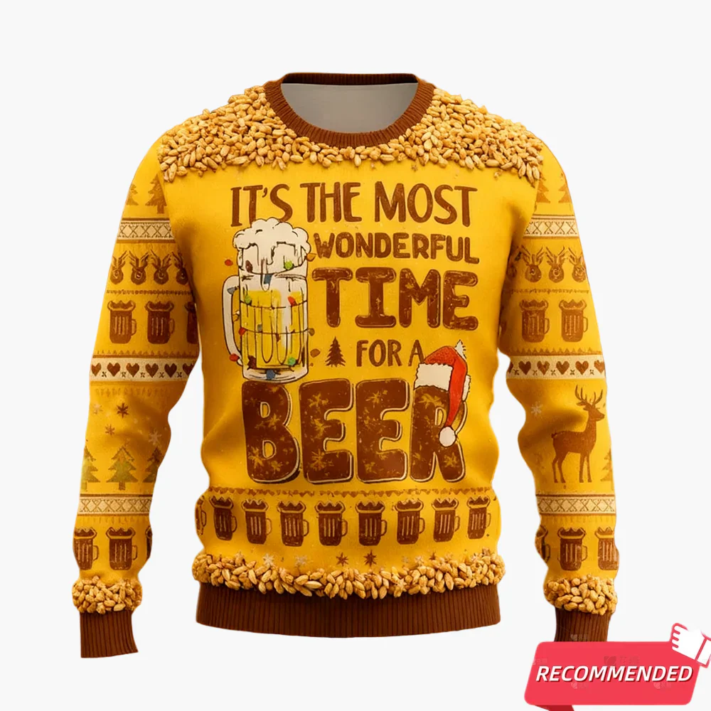Herren Lustiger Weihnachts-Pullover – Ugly Christmas Sweater mit Bier-Motiv, Perfekt für Weihnachtsfeiern - Image 4