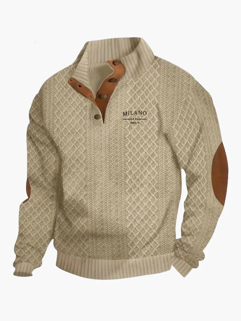 Herren Milano Italia Strickpullover im Vintage-Stil mit Knopfleiste und Ellbogenpatches – Perfekt für Freizeit und Alltag