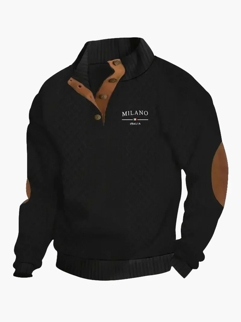 Herren Milano Italia Strickpullover im Vintage-Stil mit Knopfleiste und Ellbogenpatches – Perfekt für Freizeit und Alltag - Image 2