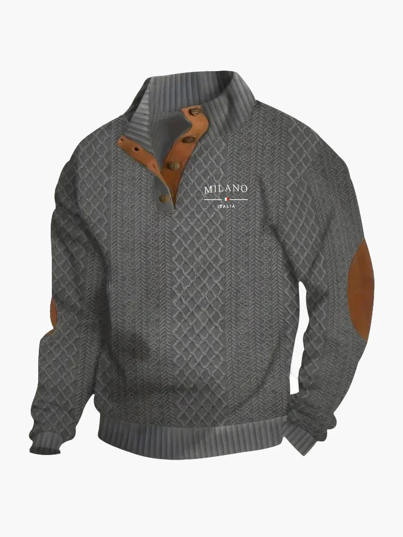 Herren Milano Italia Strickpullover im Vintage-Stil mit Knopfleiste und Ellbogenpatches – Perfekt für Freizeit und Alltag - Image 3