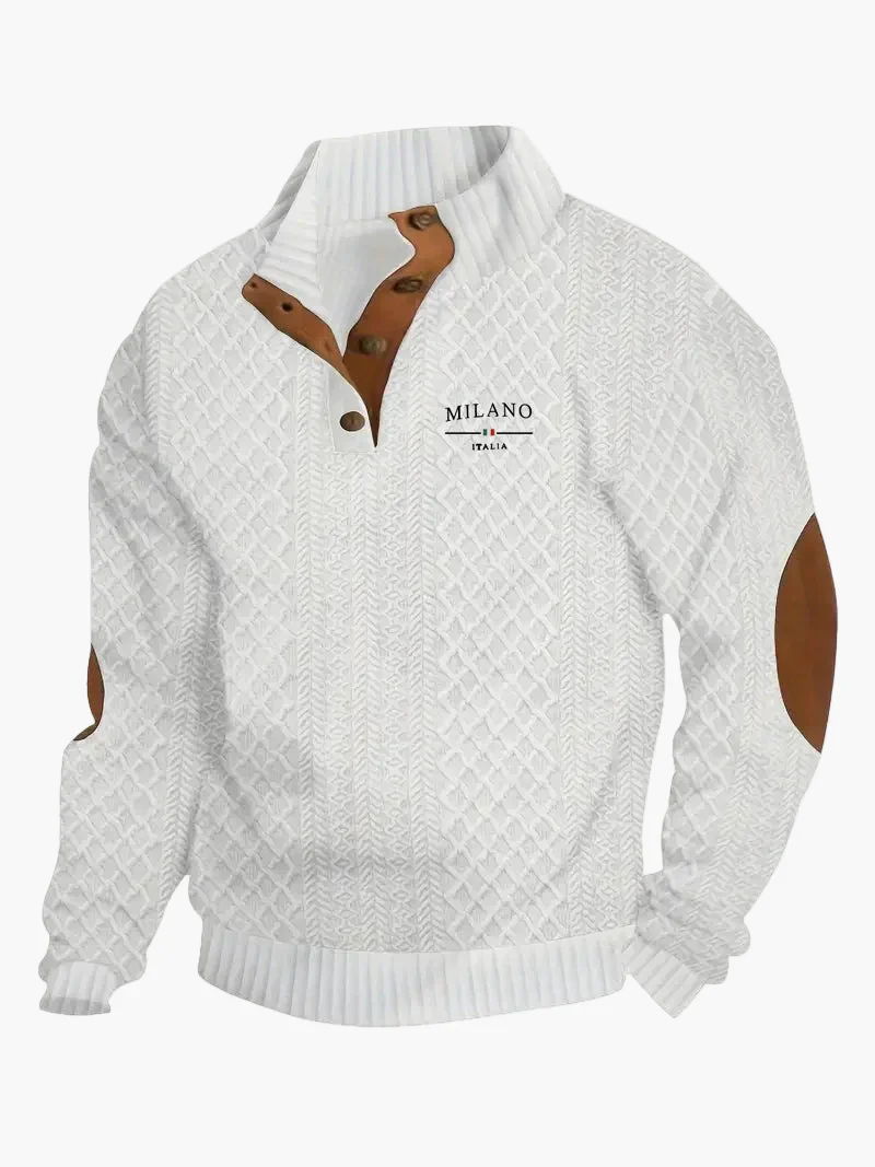 Herren Milano Italia Strickpullover im Vintage-Stil mit Knopfleiste und Ellbogenpatches – Perfekt für Freizeit und Alltag - Image 4
