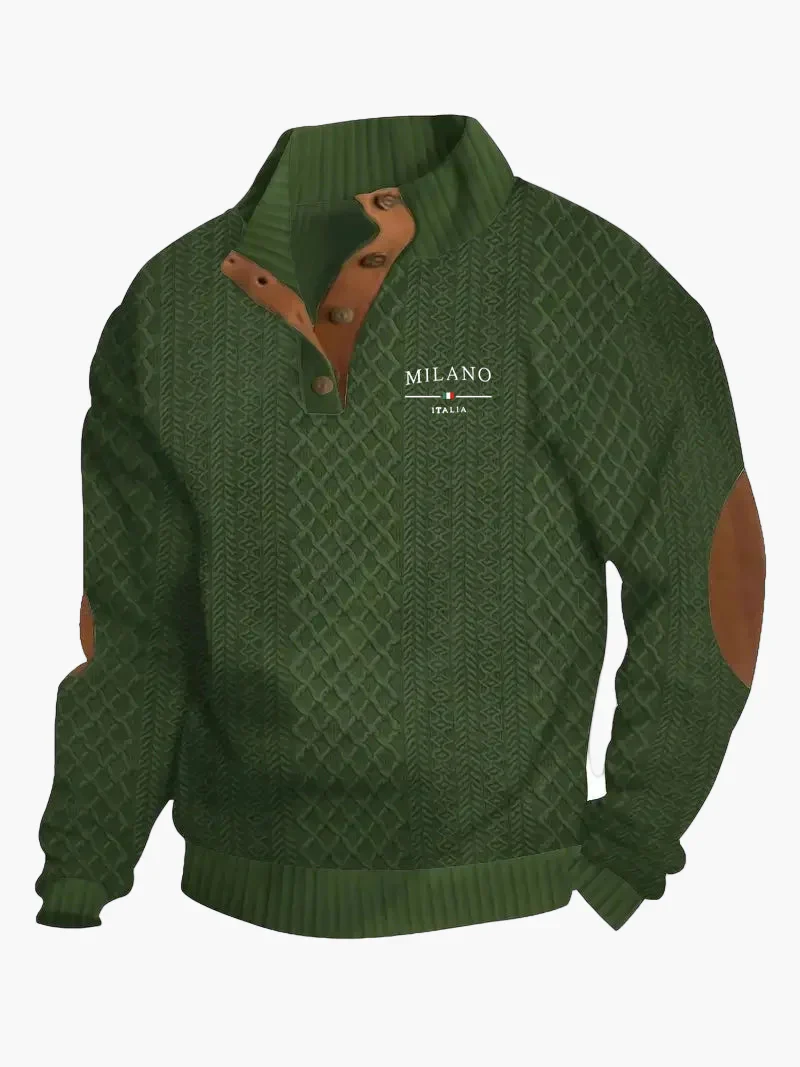 Herren Milano Italia Strickpullover im Vintage-Stil mit Knopfleiste und Ellbogenpatches – Perfekt für Freizeit und Alltag - Image 5