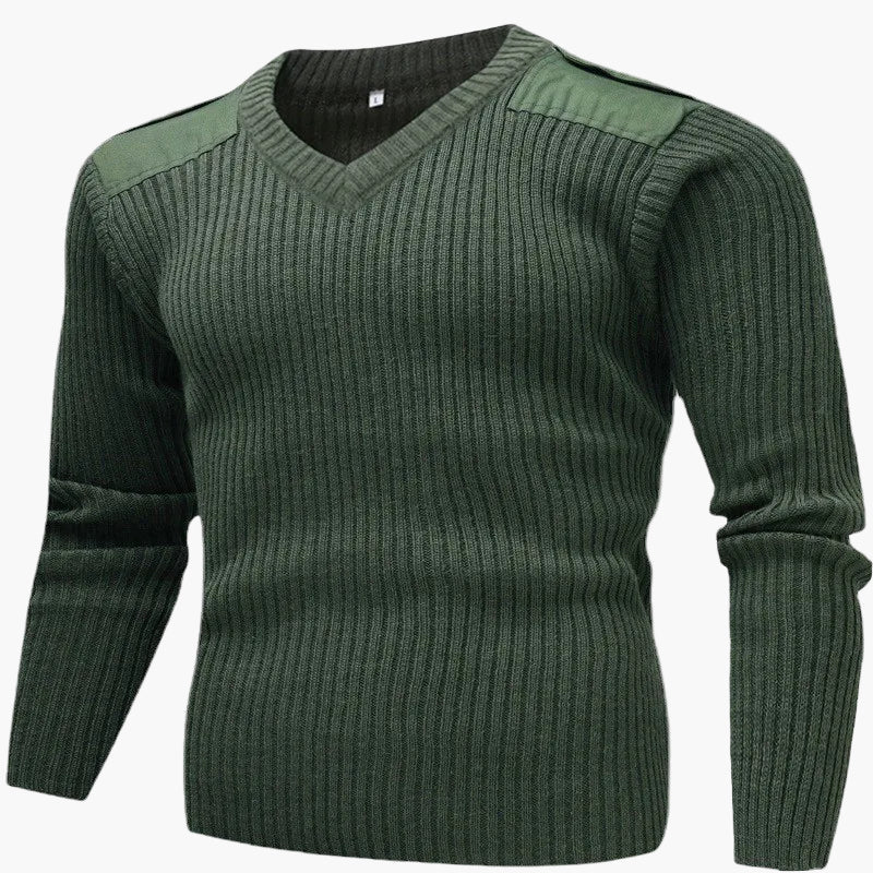 Herren Militär-Stil Strickpullover mit V-Ausschnitt – Modischer Freizeit- und Outdoor-Pullover