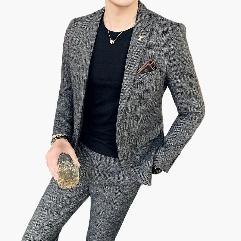 Herren Modernes Business Anzug Set – Eleganter Kariert-Look für Büro und besondere Anlässe - Image 4