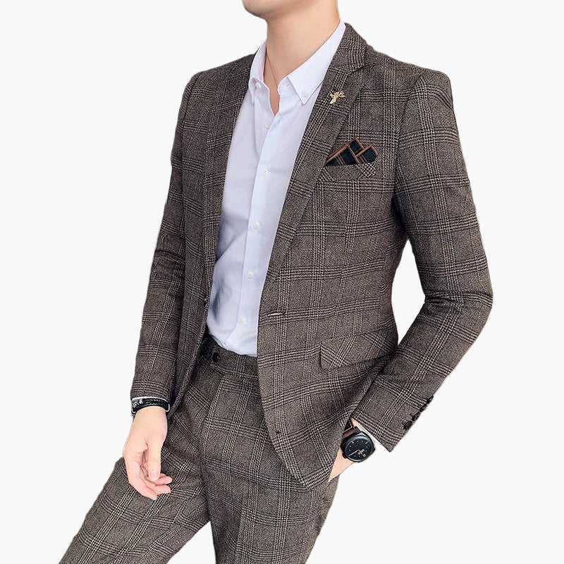 Herren Modernes Business Anzug Set – Eleganter Kariert-Look für Büro und besondere Anlässe - Image 5